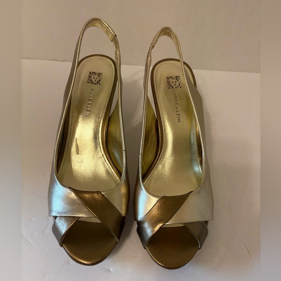 Anne Klein bronze & gold slingback open toe heel sandals size 9 M - Picture 10 of 10